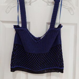 Zara Knit Crochet Tank Top Black Blue Small